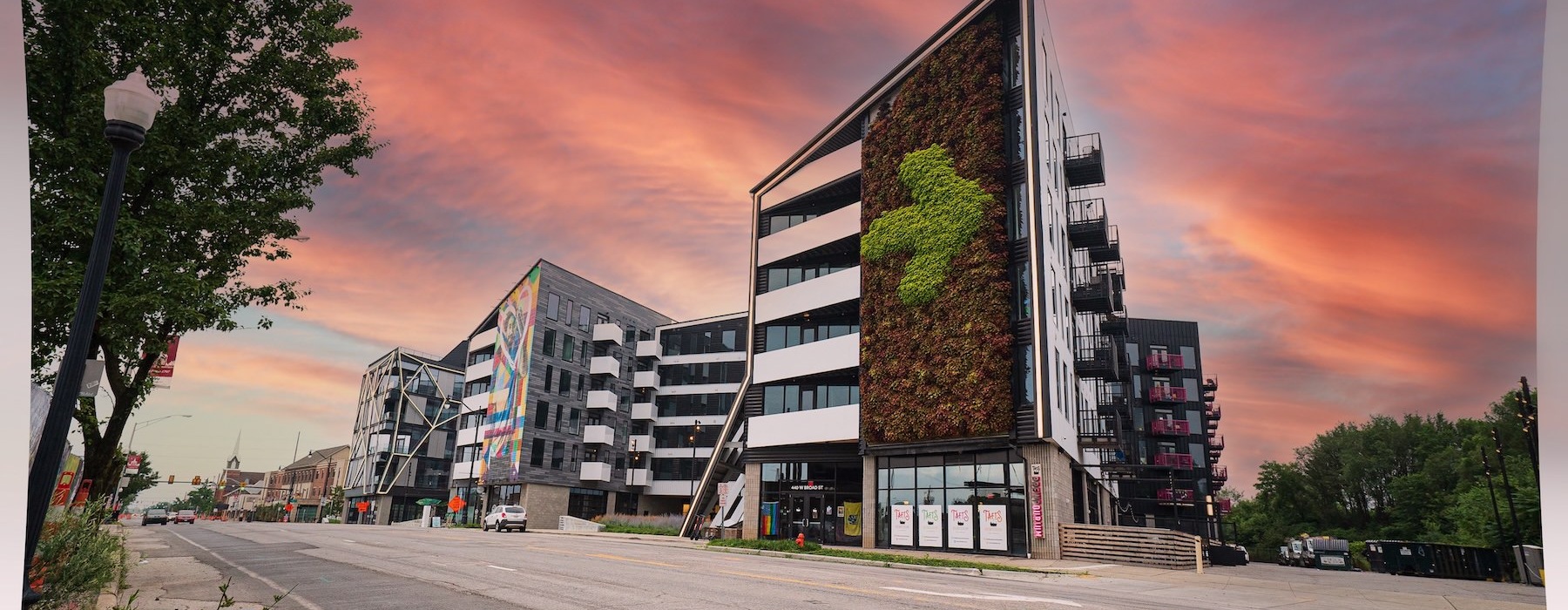 a building with a large arrow on it
