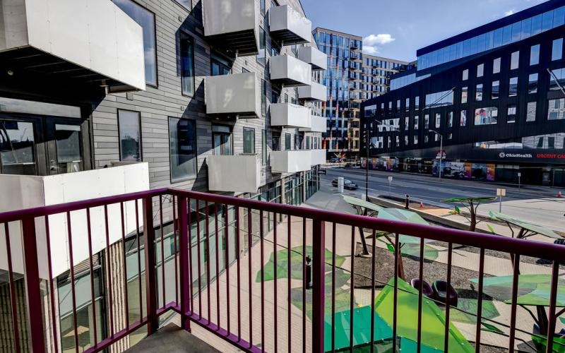 a courtyard view from a balcony